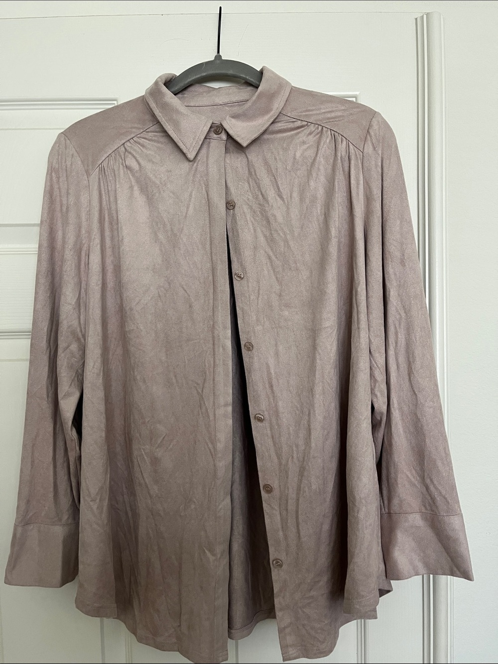 Soft Lavender Button-Front Suede-like Shirt